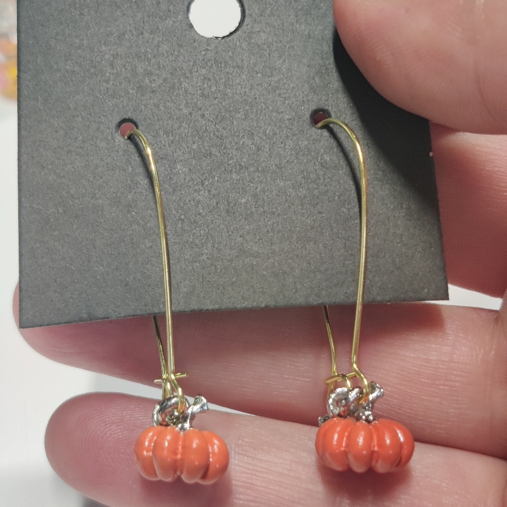 Mini pumpkin goldtone kidney wire earrings